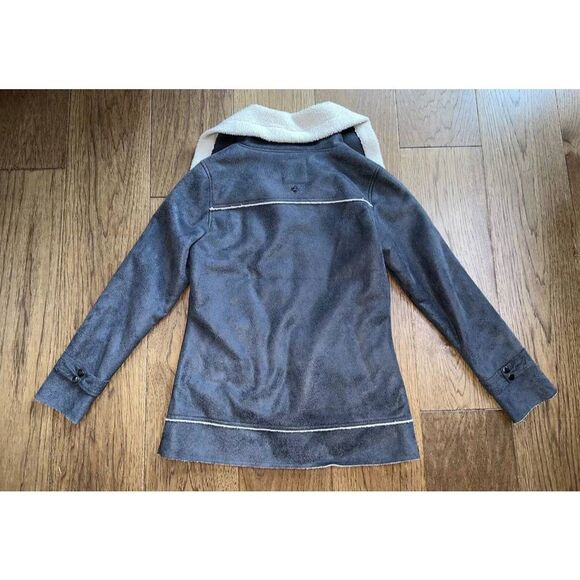 prAna Jacket Faux Leather Sherpa Grey Lined Full Zip Long Small EUC - Picture 4 of 12